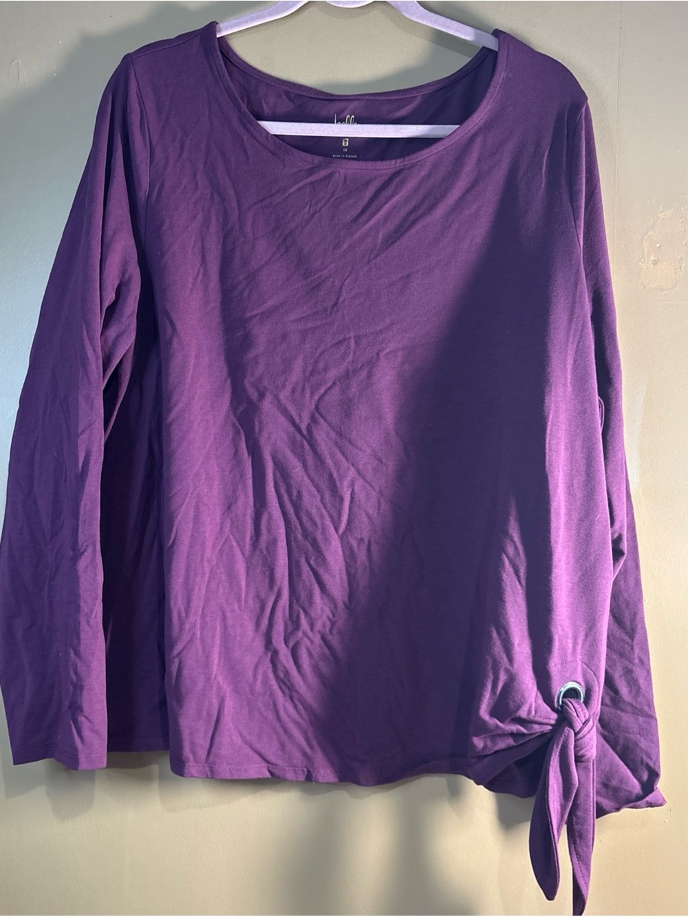741. Belle by Kim Gravel TripleLuxe Knit Grommet Side Tie Top Burgundy 1X - Picture 2 of 7